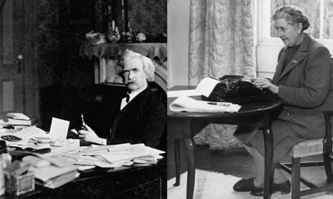 Stili "scrivaniali" a confronto: Mark Twain entropico a sinistra, Agatha Christie minimalista a destra.