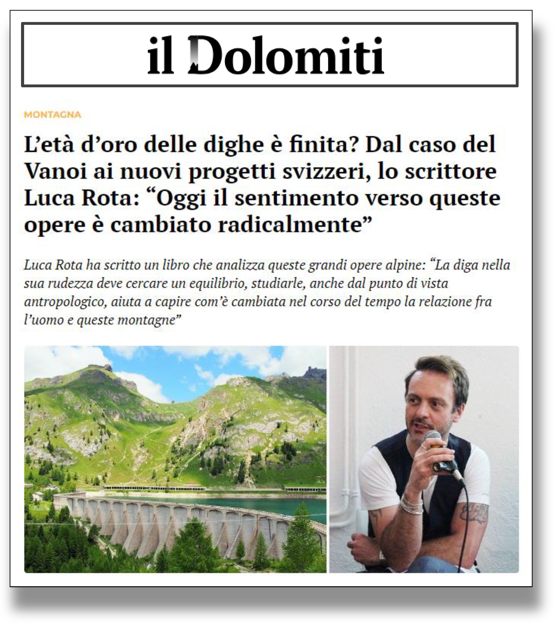 “Il miracolo delle dighe” su “Il Dolomiti”